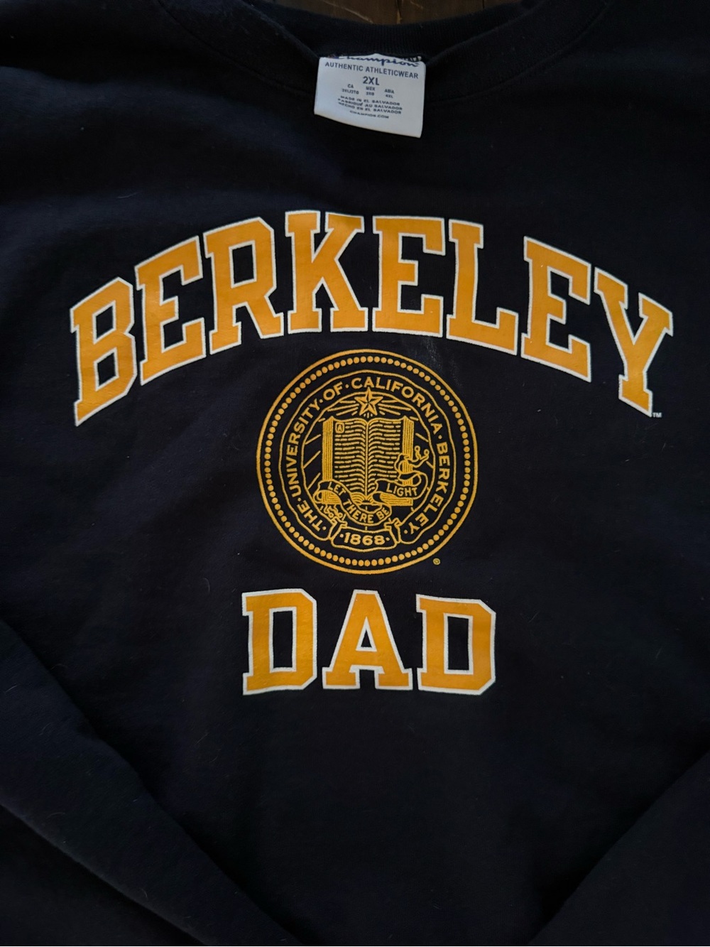 Champion Black Crewneck Sweatshirt with Gold Berkeley DAD Graphic